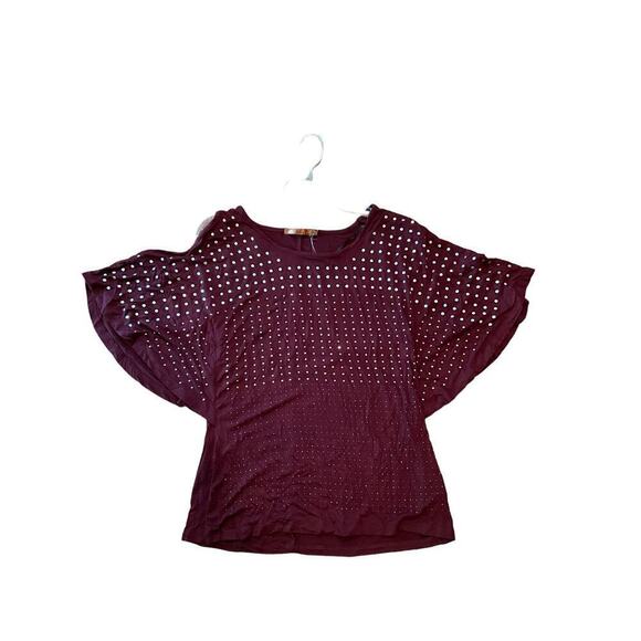 Belldini Top Women's Medium Burgundy Viscose Stretch Round Neck Dolman Sleeve - Picture 5 of 6